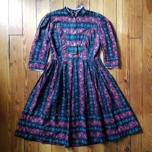 Ruched Button Shirtdress Full Skirt Paisley Stripe